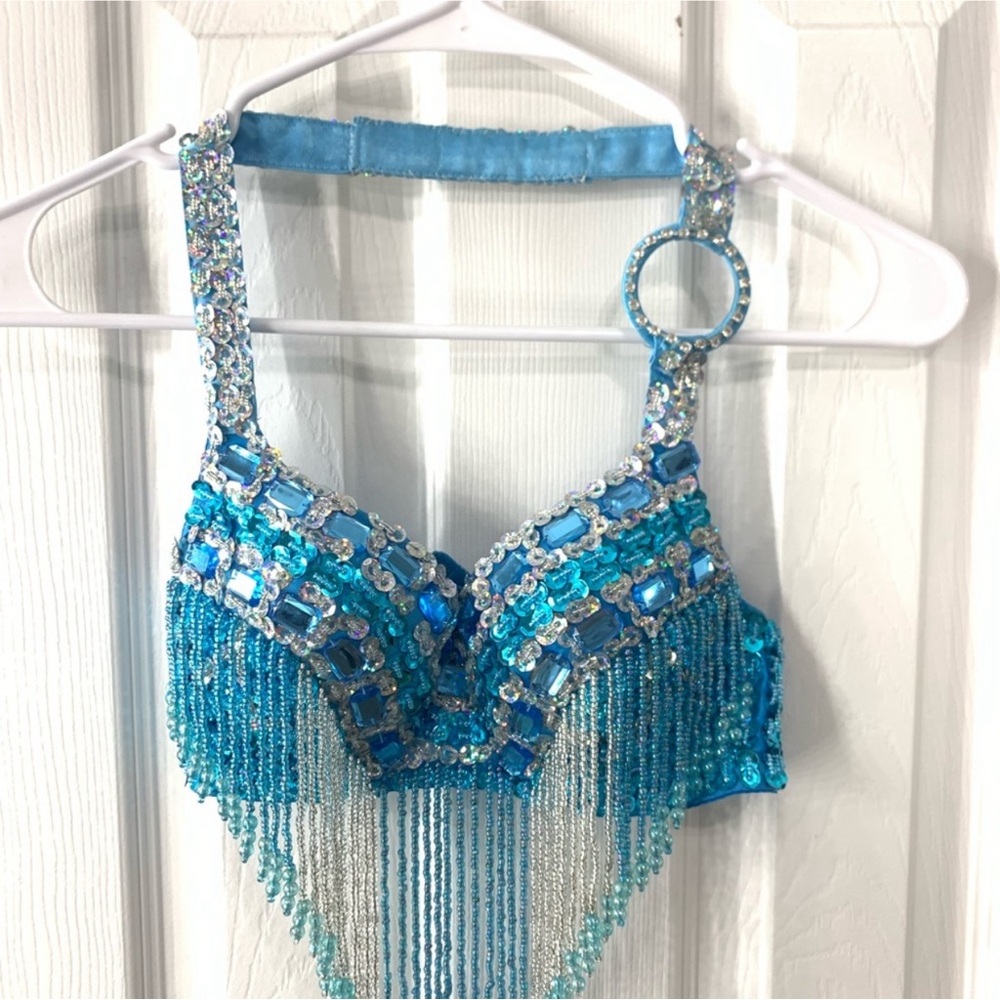Blue Rhinestone Bra Top